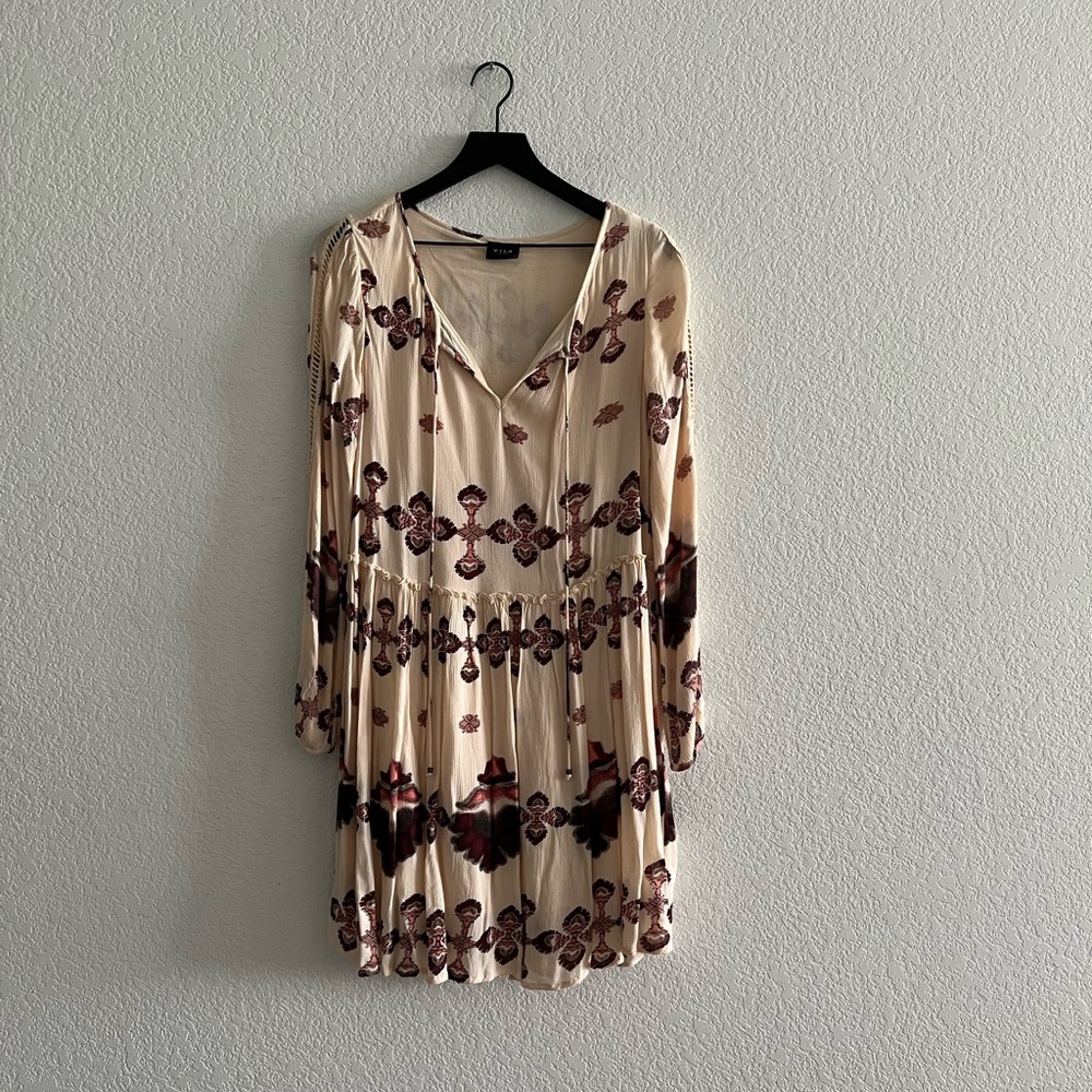 VILA Maroon Boho Long Sleeve Sundress